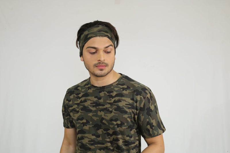 SOUL eTHICS Premium Cotton Gym, Sports, Yoga, Running, Hair, Elastic Headband for Men and Women with Non-Slip Fabric, Freesize (Camo Oilve Green) - Image 1