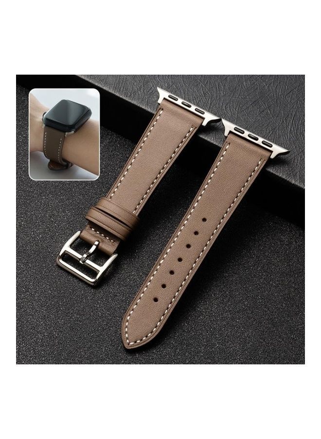 NIBEMINENT Business Cowhide Strap Watchband For Apple Watch Series 7 45mm & 6 SE 5& 4 44mm/3 2 1 42mm Light Brown  - Image 1