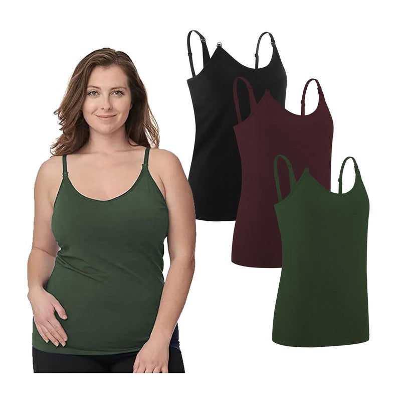 Under Control Nursing Cami Tank Tops for Breastfeeding Women Nursing Tops Maternity Shirts, Camisoles with Built in Bra 3Pack (US, Alpha, Regular, Regular, Large/Burgendy/Green) - Image 1