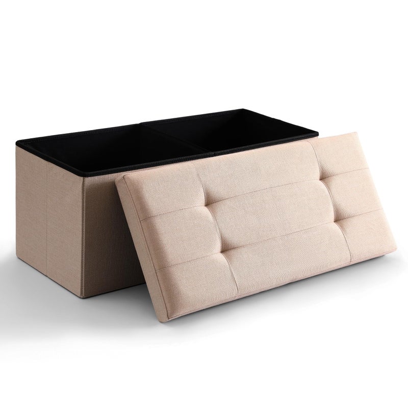 CUYOCA Storage Ottoman Bench Foldable Seat Footrest Shoe Bench End of Bed Storage with Flipping Lid, 75L Storage Space, 30 inches Linen Fabric Sandy Beige - Image 1