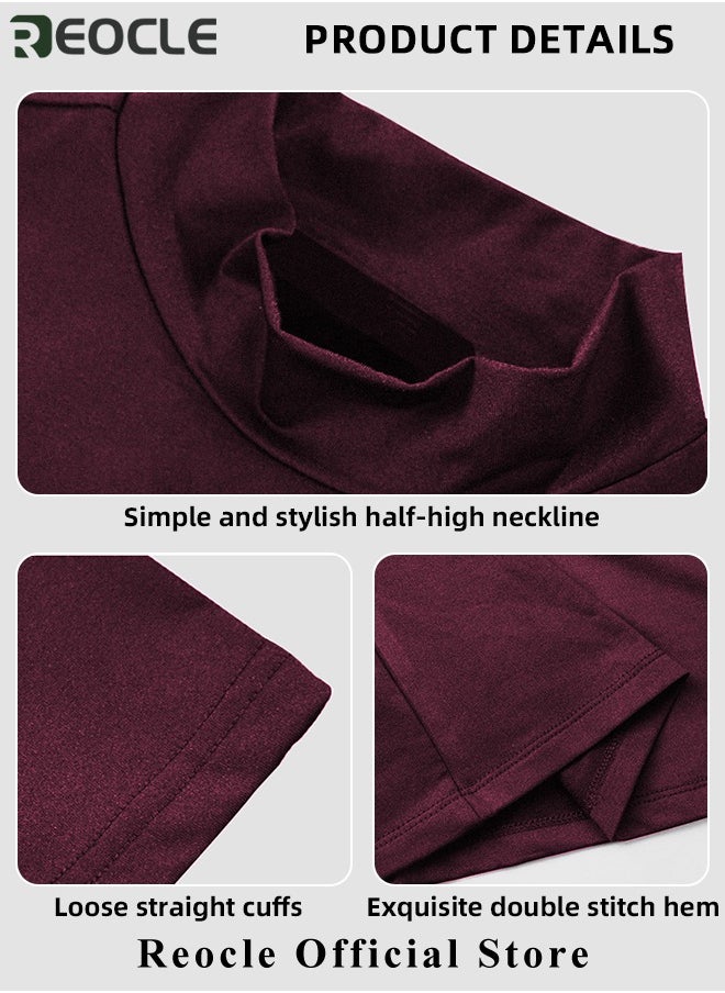 REOCLE Men's T Shirt Short Sleeve Basic Turtleneck Slim Fit Undershirt Pullover Solid Tops Thin Lightweight Tees Sport Shirt  - Image 5