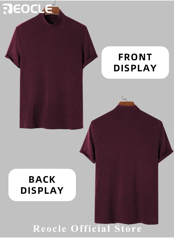 REOCLE Men's T Shirt Short Sleeve Basic Turtleneck Slim Fit Undershirt Pullover Solid Tops Thin Lightweight Tees Sport Shirt  - Image 4
