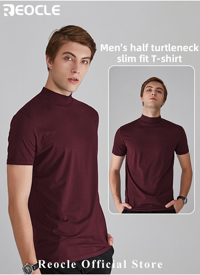REOCLE Men's T Shirt Short Sleeve Basic Turtleneck Slim Fit Undershirt Pullover Solid Tops Thin Lightweight Tees Sport Shirt  - Image 3