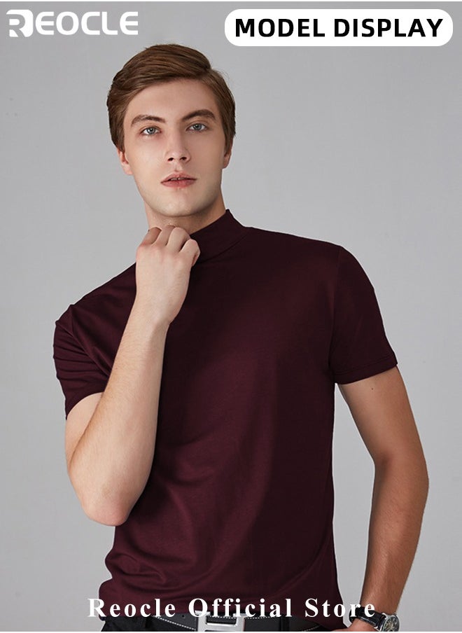 REOCLE Men's T Shirt Short Sleeve Basic Turtleneck Slim Fit Undershirt Pullover Solid Tops Thin Lightweight Tees Sport Shirt  - Image 2