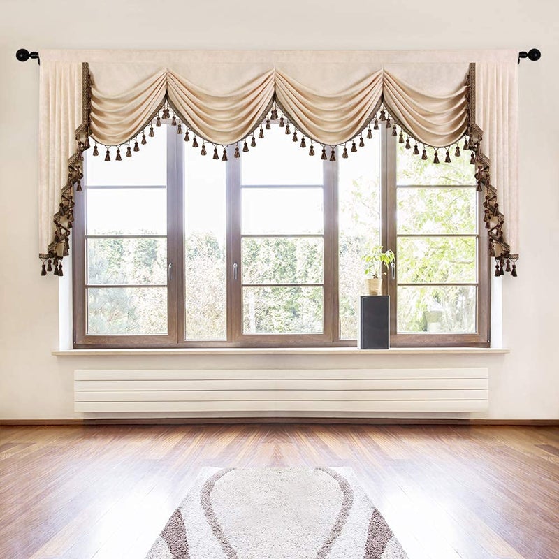 ELKCA Thick Chenille Window Room Curtains Valance for Living Room Beige Waterfall Valance for Bedroom Beige W1101 Panel
