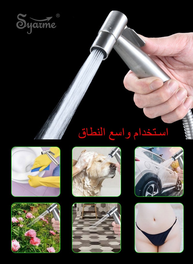 Syarme Bidet Sprayer for Toilet, Handheld Bidet Spray Water Kit, Bathroom Hand Shower for Self Cleaning – 304 Stainless Steel with 2 Meters Bidet Hose, No Drilling Base, 1/2 Shaped Valve - Image 4