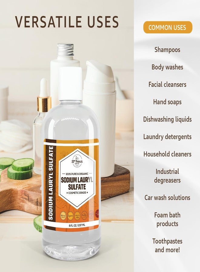 33RD PARALLEL SOAP CO. Sodium Lauryl Sulfate (SLS) Liquid (8oz) | Powerful Foaming Cleanser & Emulsifier for Shampoos, Body Wash, Soaps, Detergents & Household Cleaning Products | 8 OUNCES - Image 2