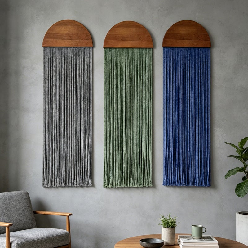 Bohemian Handwoven Cotton Wall Tapestry with Pine Wood Board and Tassels for Home Decor - Image 4