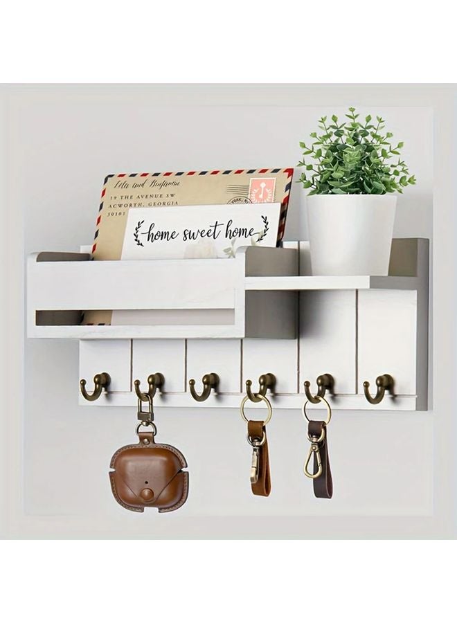 White Nordic Wall Mounted Envelope Holder With Hooks And Keychain Home Storage Organizer - Image 1