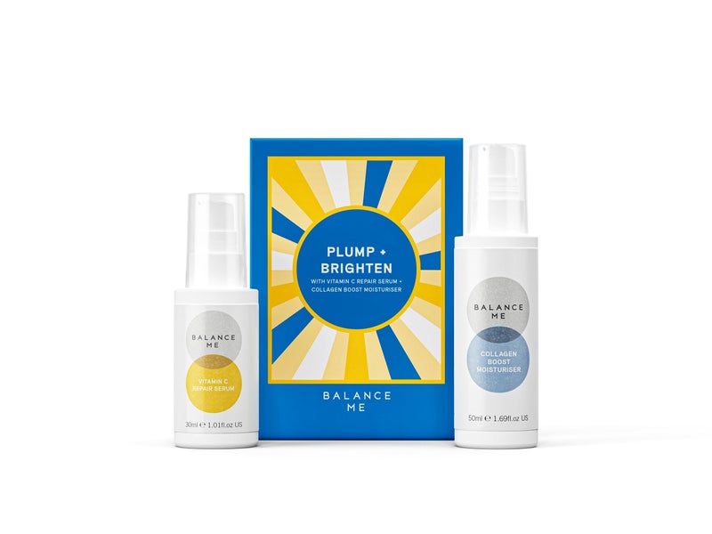 Balance Me Plump + Brighten Skin Care Set, Includes Vitamin C Repair Serum & Collagen Boost, Ultimate Holiday Skincare Gift Set for Women - Image 1
