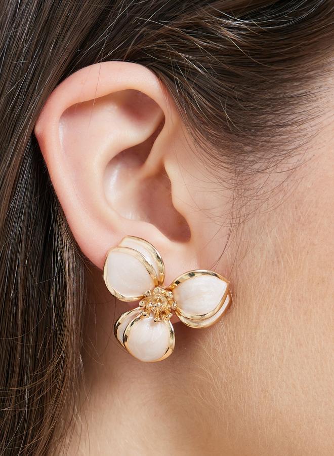 Styli Gold Tone Flower Stud Earrings - Image 2