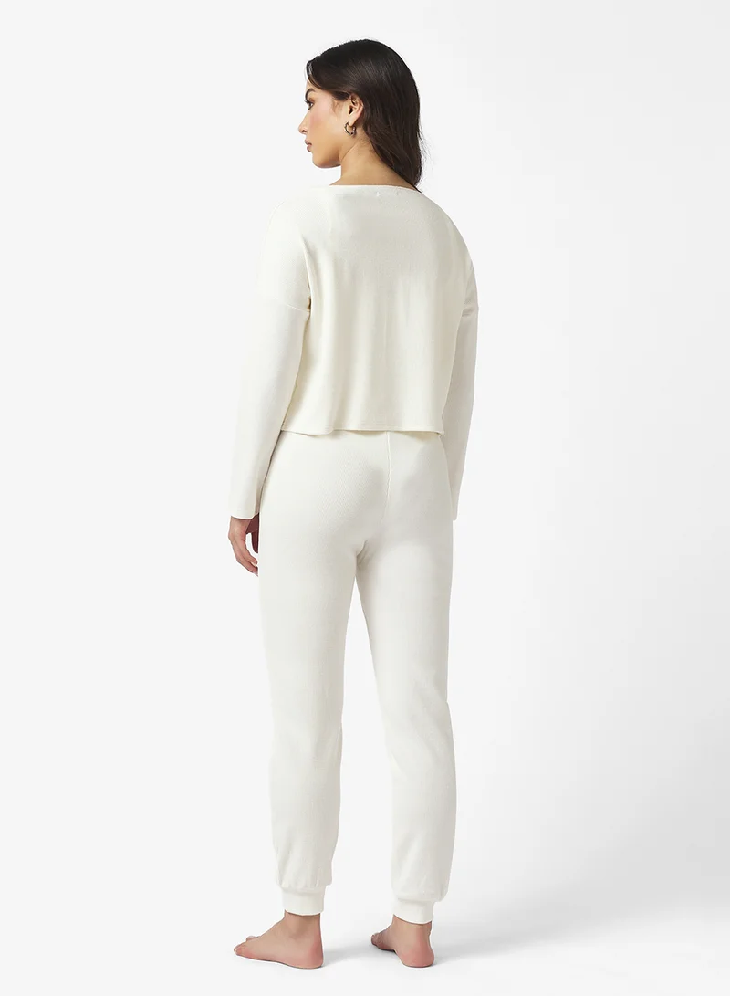 جينجر بيسيكس V Neck Fine Knit Jumper & Pant Set