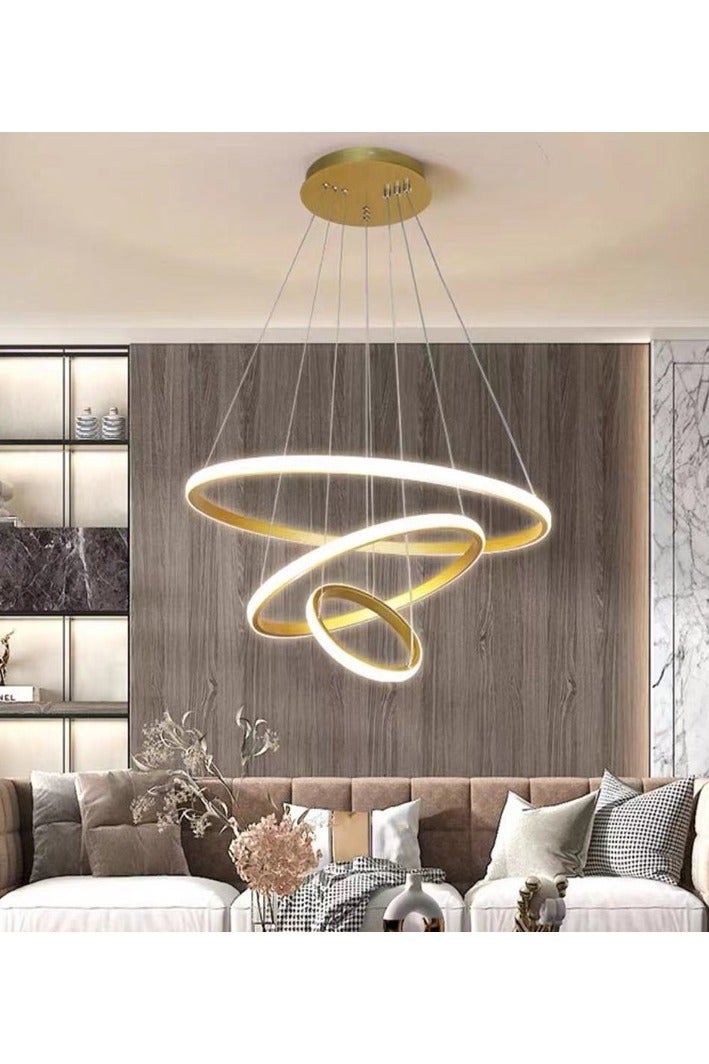 72W Dimmable 3-Ring LED Pendant Light – Modern Circular Ceiling Fixture with 3 Color Options - Image 1