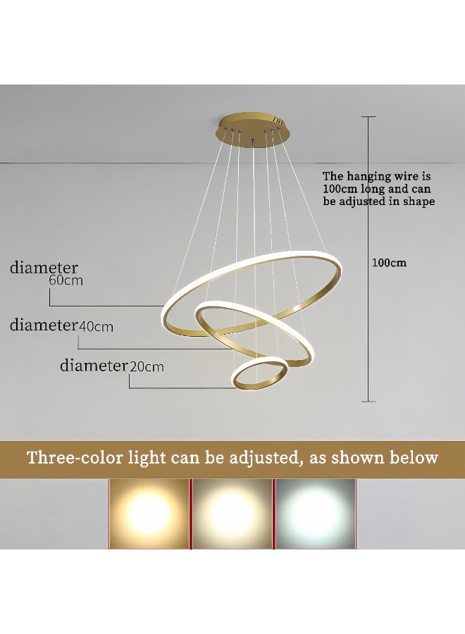 72W Dimmable 3-Ring LED Pendant Light – Modern Circular Ceiling Fixture with 3 Color Options - Image 2