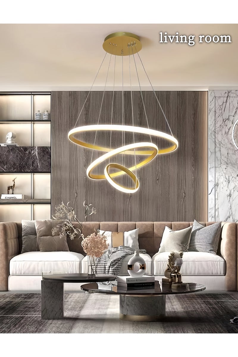 72W Dimmable 3-Ring LED Pendant Light – Modern Circular Ceiling Fixture with 3 Color Options - Image 5