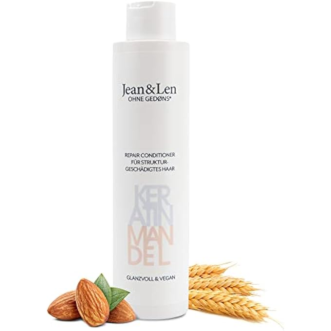 Jean & Len CONDITIONER REPAIR KERATIN & ALMOND, FOR STRUCTURAL DAMAGED HAIR, TAMES FRIZZ AND GIVES SHINE, HAIR CONDITIONER WITH VEGETABLE KERATIN, PARABENS & SILICONES, VEGAN, 300 ML - Image 1