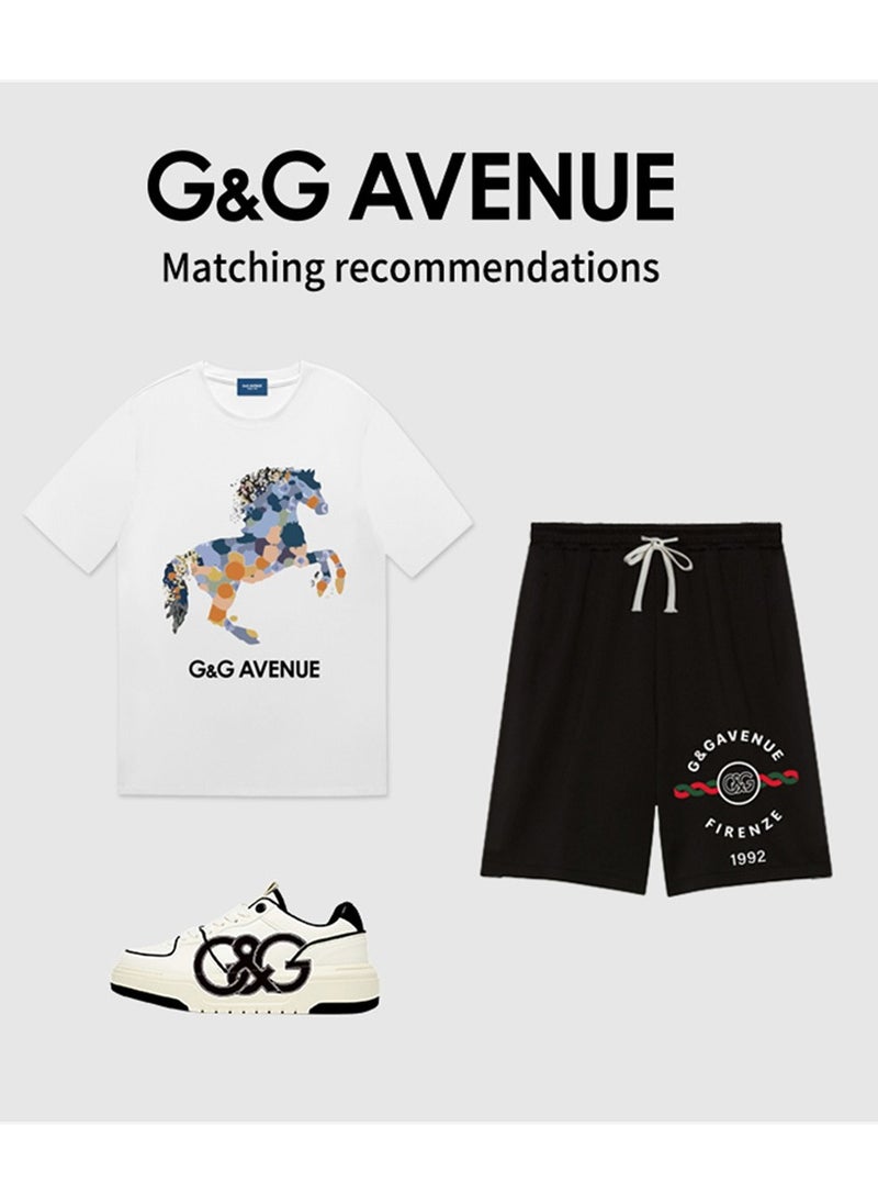 G&G AVENUE - Heavy cotton fabric Summer pure cotton short sleeved unisex T-shirt, Oversized and fashionable couple, colored horse bottomed shirt - Image 1