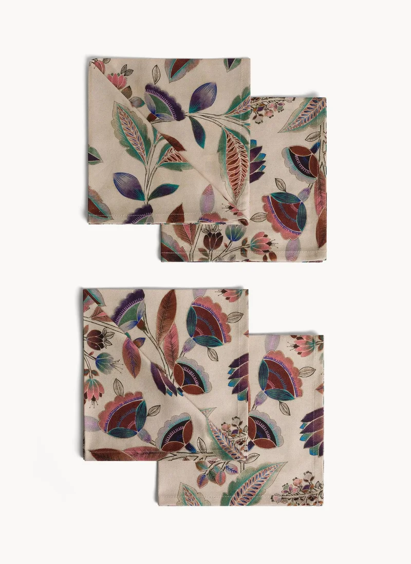 Coincasa Coincasa-Set Of 4 Cotton Panama Napkins Flower Print-Multicolor