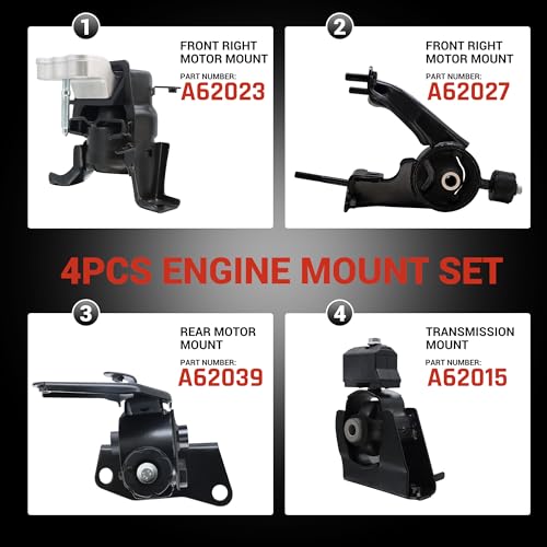 CARORAV Engine Motor Mount, Compatible with 2009-2013 Toyota Corolla 1.8L,2009-2013 Toyota Matrix 1.8L,2009-2010 Pontiac Vibe 1.8L,Replaces OE#A62027 A62039 A62015 A62023,Set of 4 - Image 2