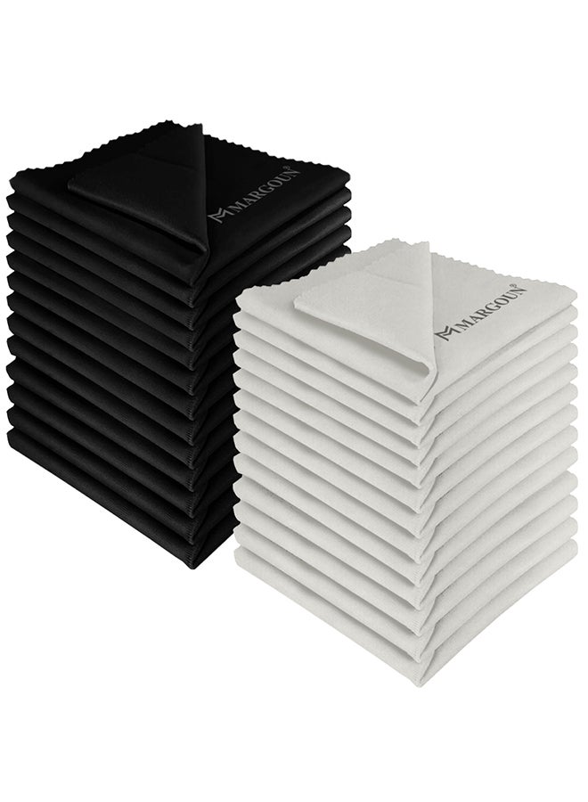 MARGOUN 24 Pack Of Microfiber Cleaning Cloth Premium Cloth for Glasses Lens Screens & More Multicolour 6cm X 9cm Black and Milky - Image 2