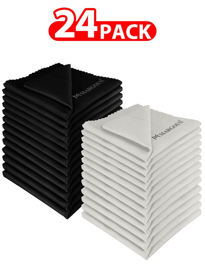 MARGOUN 24 Pack Of Microfiber Cleaning Cloth Premium Cloth for Glasses Lens Screens & More Multicolour 6cm X 9cm Black and Milky - Image 1