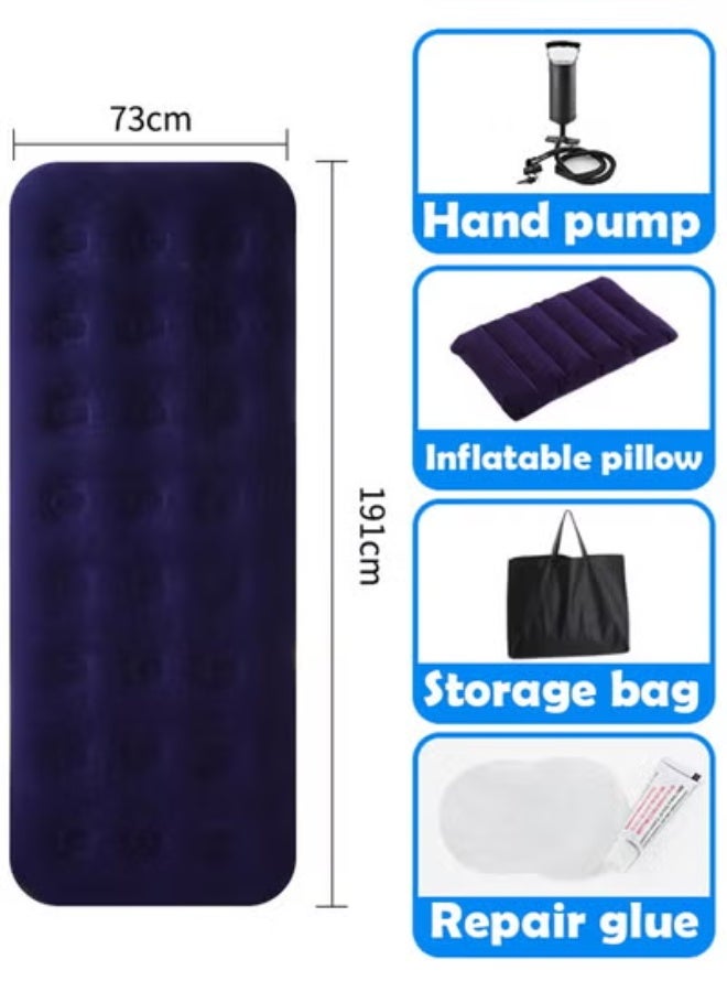 KLNAMAEAAN Thick Foldable Outdoor Camping Air Flocking Mattress - Portable, Inflatable, Ultra Comfortable with Hand Pump, Air Pillow and Accessories, Ideal for Camping, Hiking and Travel (191x73x22 cm) - Image 2