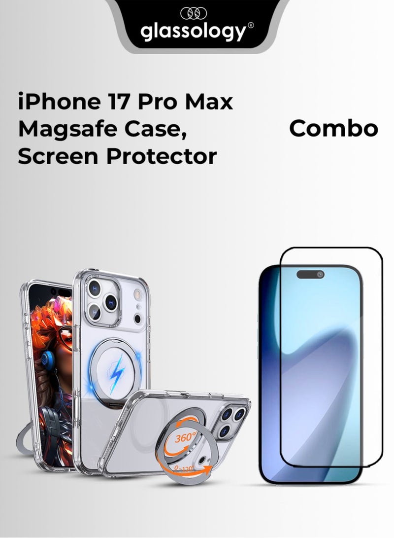 glassology iPhone 17 Pro Max White Essentials Bundle – MagSafe Ring Stand Case + Ultra-Clear Screen Protector - Image 1