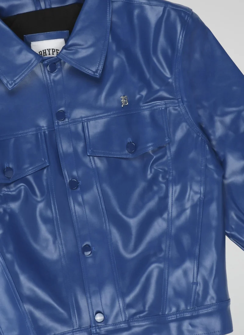 BHYPE SOCIETY  B-Hype Blue Faux Leather Jacket for Men | Best Price UAE