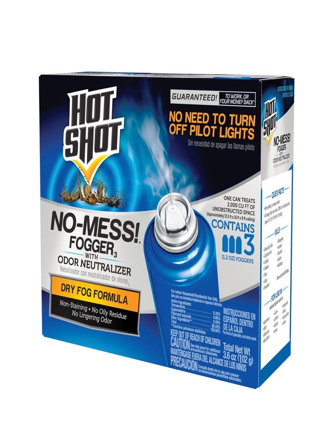 Hot Shot No Mess! Fogger With Odor Neutralizer, Kills Carpenter Ants, Spiders & Fleas, 3 Count, 1.2 Ounce - Image 1