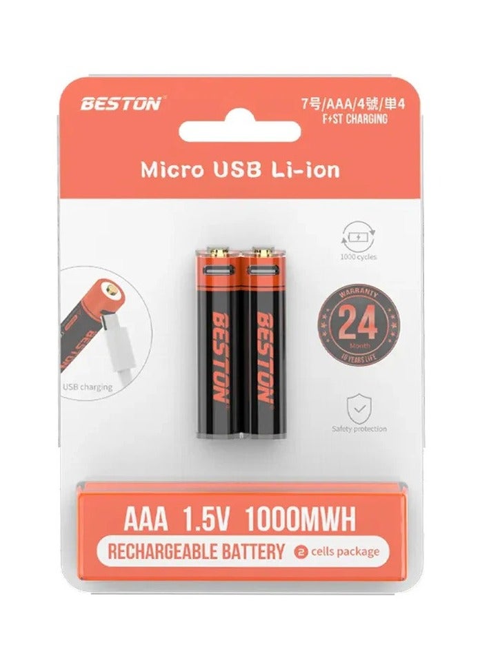 بيستون بطارية بيستون AAA قابلة للشحن 1.5 فولت مايكرو يو اس بي - قطعتان - Image 1