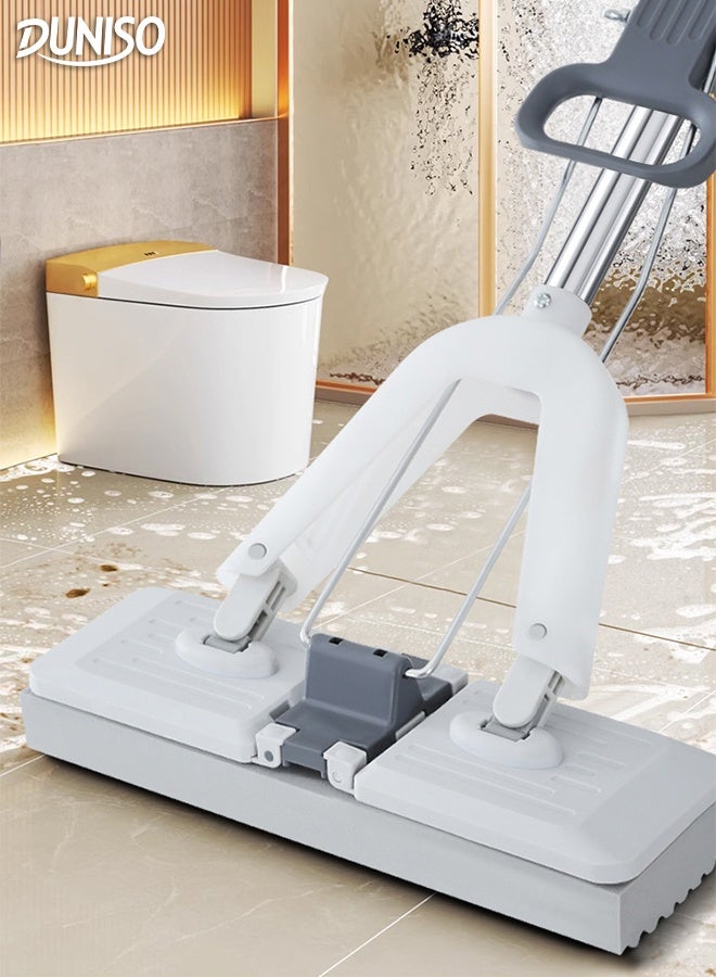 DUNISO Household Sponge Mop Stainless Steel Long Handle Absorbent Mop Floor Quick Drying Cleaning Floor Cleaning Tool Hands Free Squeeze Mops for Kitchen Bathroom Home with Sponge Heads - Image 1