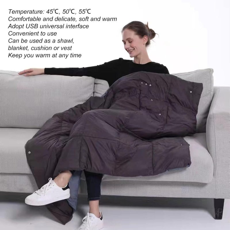 Jeanoko Electric Heated Blanket Large Warm Area 3 Gear USB Heating Blanket for Winter Shawl Vest Wearable Grey - Image 5
