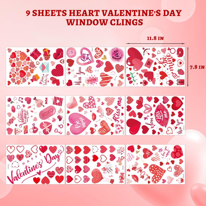 Pseutio 218 Pcs Valentine Window Clings for Glass - Heart Stickers for Valentines Day Decorations - Image 2