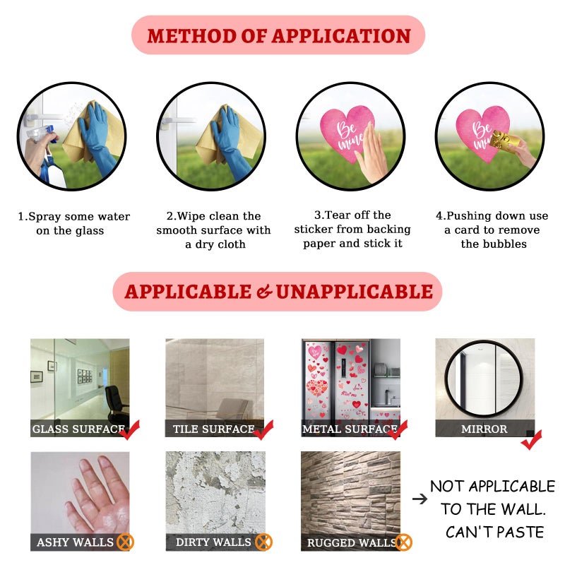 Pseutio 218 Pcs Valentine Window Clings for Glass - Heart Stickers for Valentines Day Decorations - Image 4