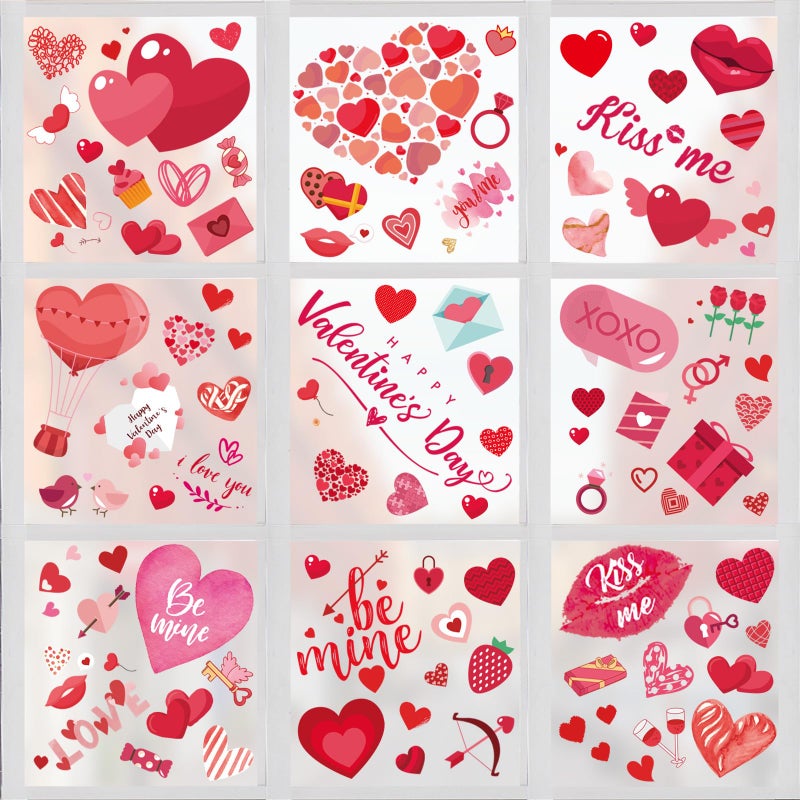 Pseutio 218 Pcs Valentine Window Clings for Glass - Heart Stickers for Valentines Day Decorations - Image 1