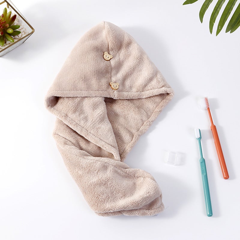 Generic Coral Fleece Dry Hair Cap Women Thickened Super Absorbent Dry Hair Towel Double Layer Headwear Quick Drying Towel Factory Wholesale Double-layer shallow coffee