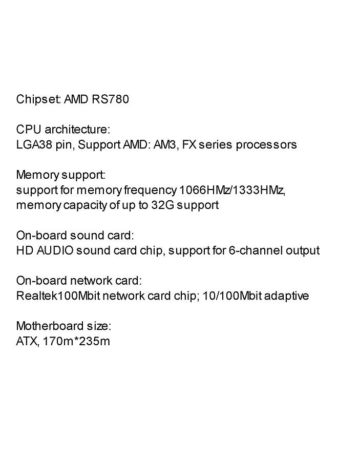 Generic - Computer Motherboard LGA938 CPU Support AMD AM3, FX Series Processors Supports up to 32G 1066HMz/1333HMz Realtek 100Mbit DDR3 USB2.0 SATA All-Solid Capacitors High-Speed Transmission Strong Compatible - Image 1