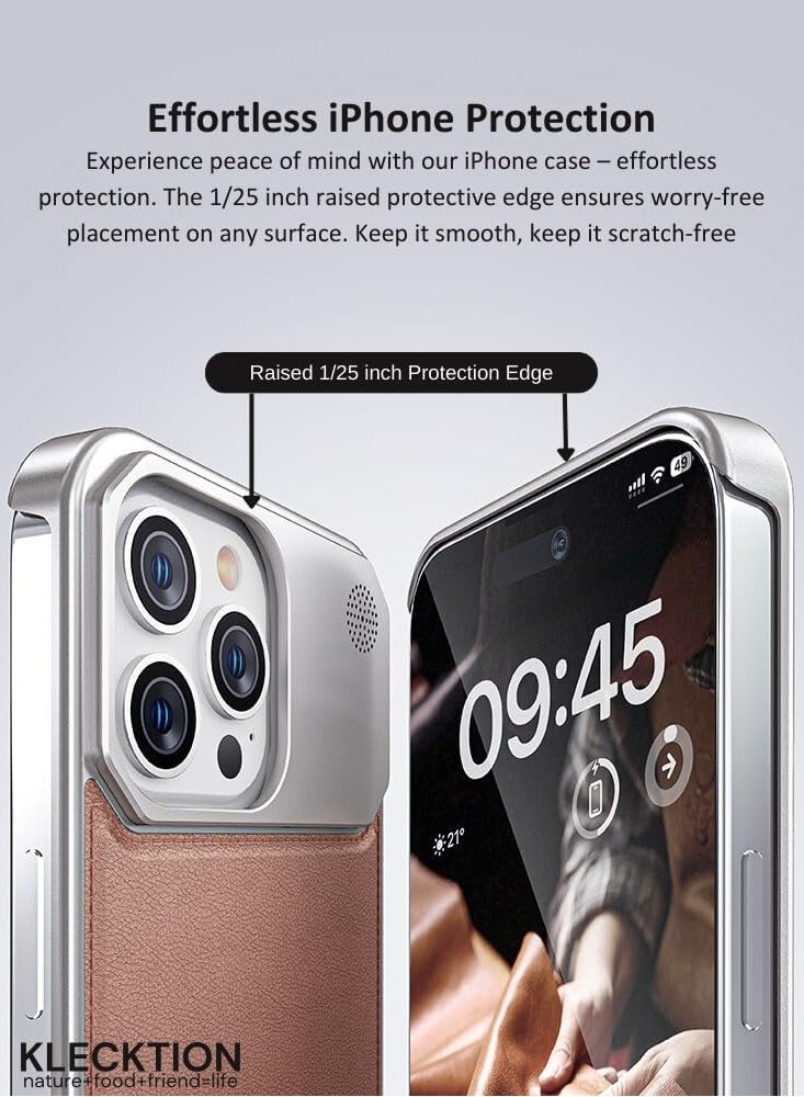 Aviation Aluminum Alloy Leather Case for iPhone 15 Pro Max Slim Fit Metal Case Cover Black - Image 4