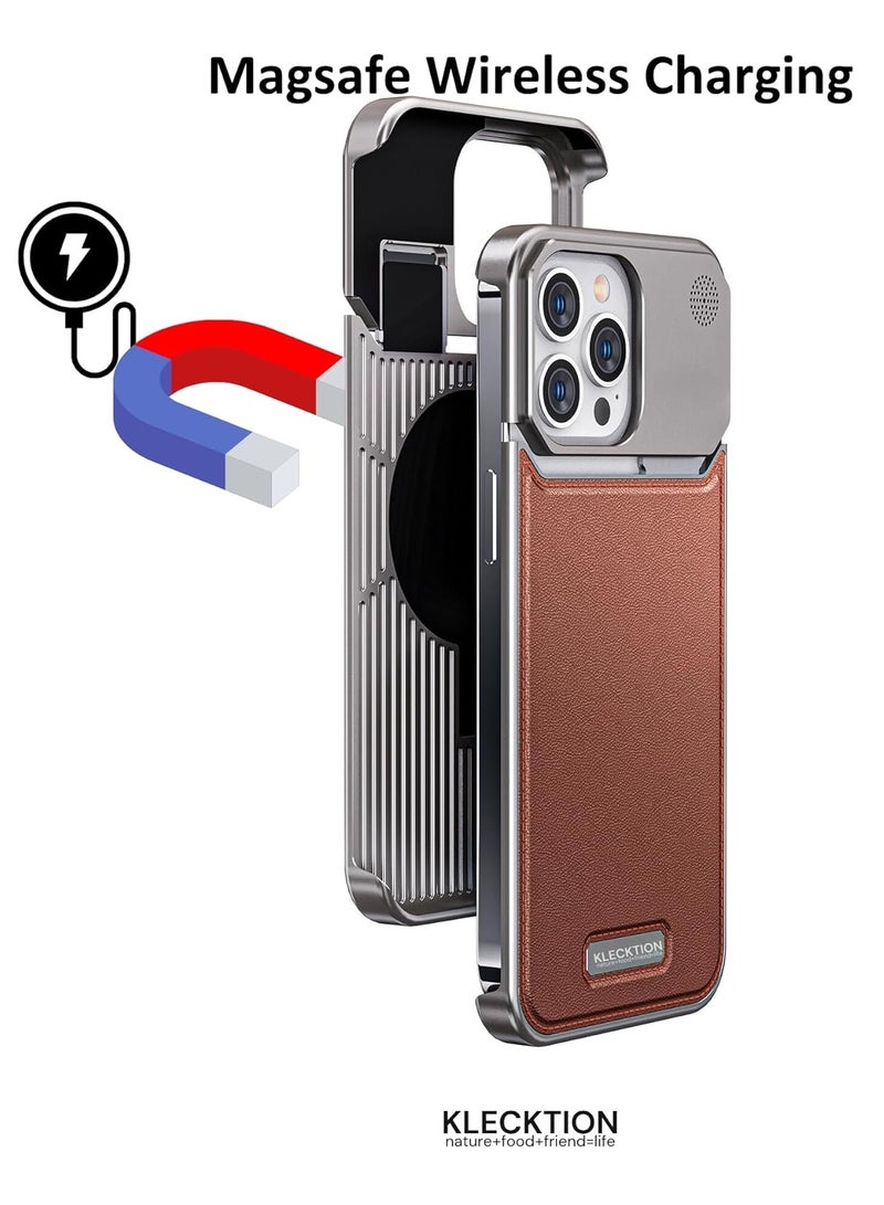 Aviation Aluminum Alloy Leather Case for iPhone 15 Pro Max Slim Fit Metal Case Cover Black - Image 5