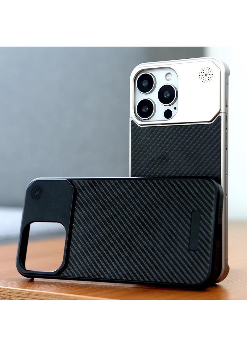 Aviation Aluminum Alloy Leather Case for iPhone 15 Pro Max Slim Fit Metal Case Cover Black - Image 3