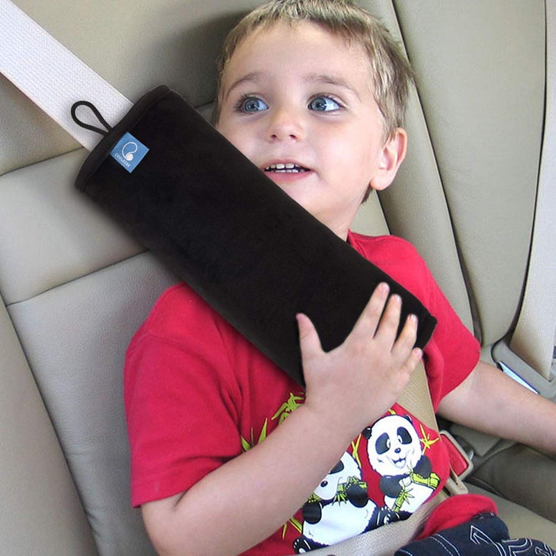 COOLBEBE Seat Belt Pillow for Kids, Extra Soft Support Travel Pillow for Head Neck and Shoulder in Car, Universal Carseat Strap Cushion Pads for Childs Baby People Adults, Black - Image 2