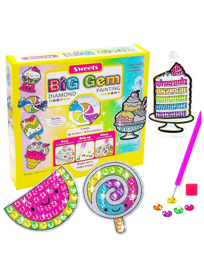 Excefore Big Gem Diamond Painting Kit Kids Diamond Art with 12 Sweets Diamond Painting Stickers 2 Suncatchers Diamond Craft Kits Art Set for Girls Boys Age 4-12 - Image 1