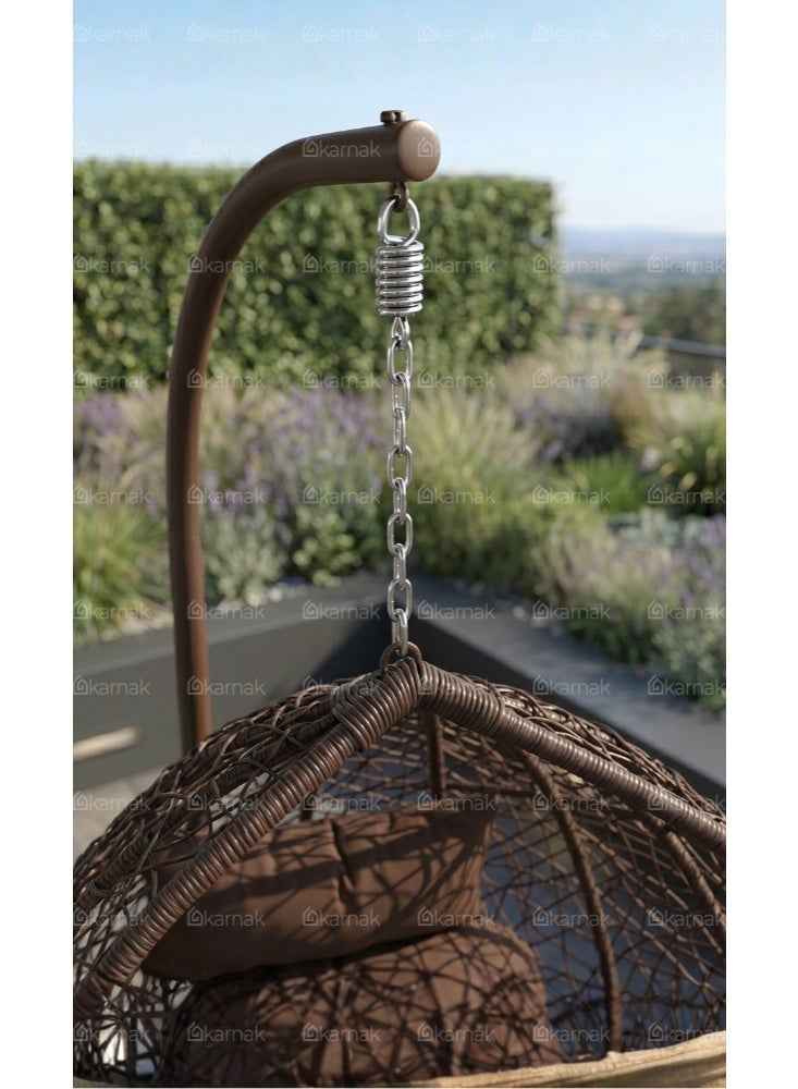 Karnak Samaira Hanging Swing Chair Wicker Egg Chair with Stand Outdoor Balcony Garden Furniture (Brown) - Image 4