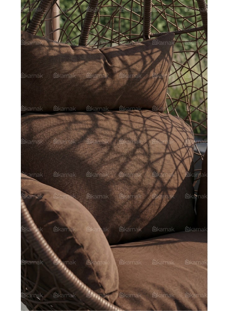 Karnak Samaira Hanging Swing Chair Wicker Egg Chair with Stand Outdoor Balcony Garden Furniture (Brown) - Image 5