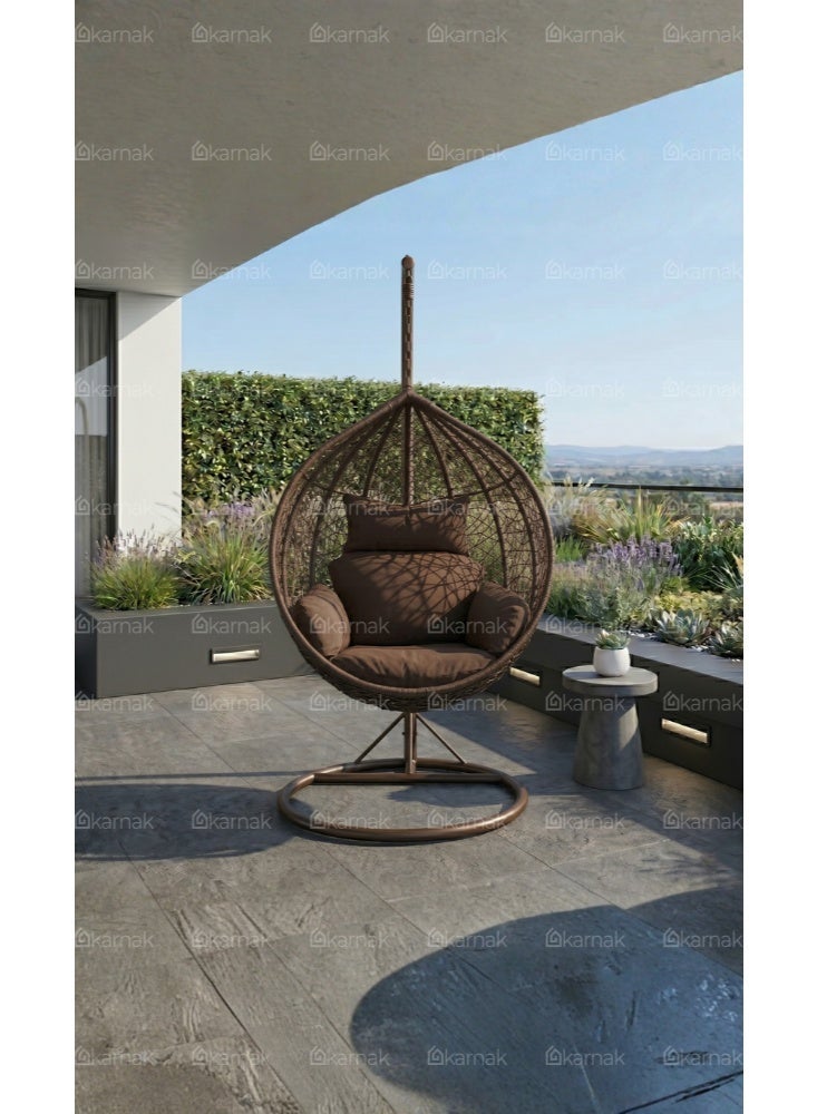 Karnak Samaira Hanging Swing Chair Wicker Egg Chair with Stand Outdoor Balcony Garden Furniture (Brown) - Image 2