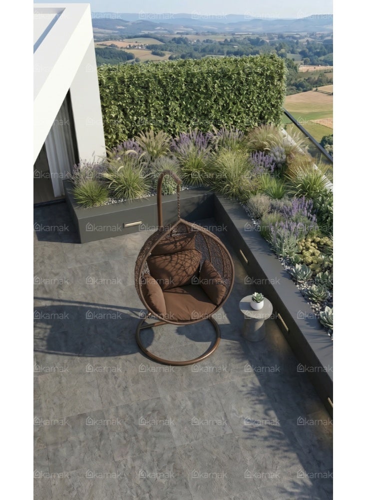 Karnak Samaira Hanging Swing Chair Wicker Egg Chair with Stand Outdoor Balcony Garden Furniture (Brown) - Image 3
