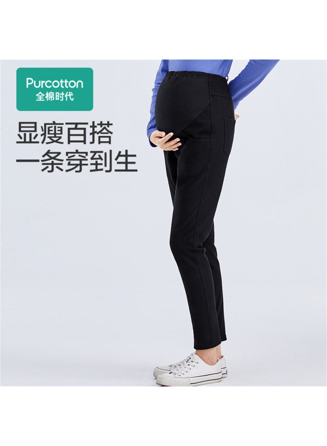 purcotton Autumn Maternity Knitted Fleece-Lined Leggings, Slim-Fit, No Sagging, Adjustable Waistband - Image 2