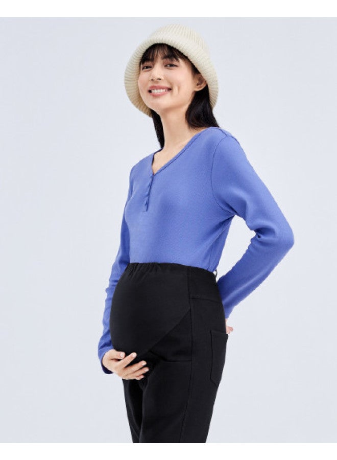 purcotton Autumn Maternity Knitted Fleece-Lined Leggings, Slim-Fit, No Sagging, Adjustable Waistband - Image 1