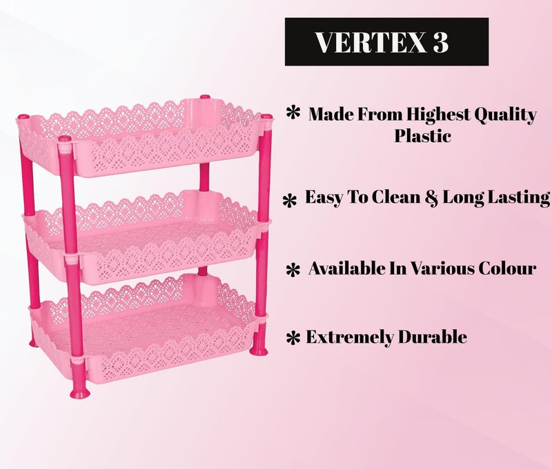 ARISTO Vertex 3 Layer Plastic Rack for Kitchen, Offices, Home, Hospitals, Schools, Doctors, Beauty Parlour, Saloons, Pink color, Tiered Shelf - Image 4