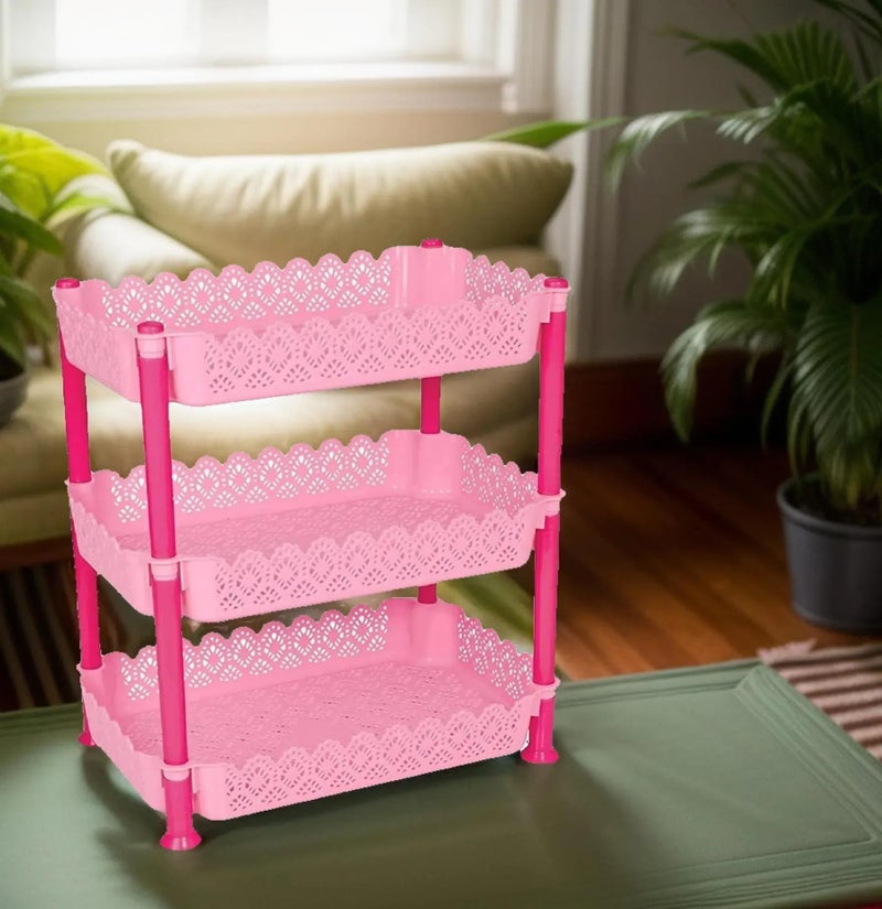 ARISTO Vertex 3 Layer Plastic Rack for Kitchen, Offices, Home, Hospitals, Schools, Doctors, Beauty Parlour, Saloons, Pink color, Tiered Shelf - Image 5
